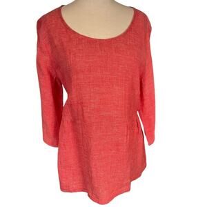 J. Jill 100% Linen Light Red Peplum Top Size Large Casual Work Wear Light Weight
